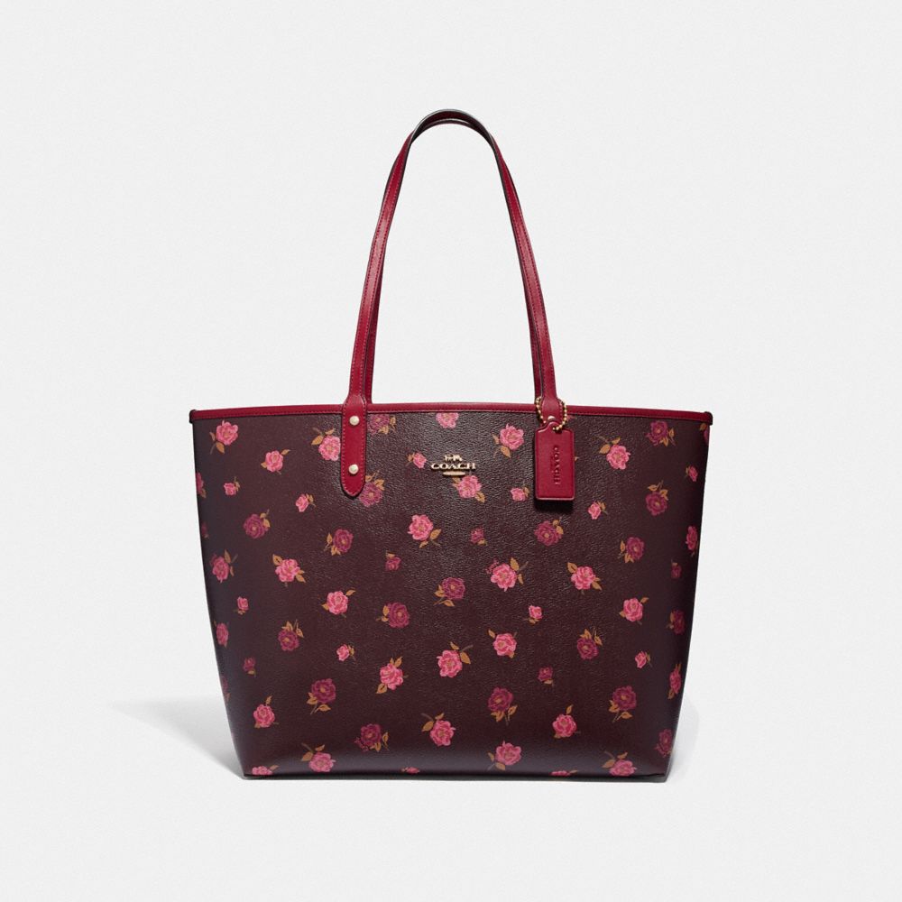 REVERSIBLE CITY TOTE WITH TOSSED PEONY PRINT - OXBLOOD 1 MULTI/CHERRY/IMITATION GOLD - COACH F46286
