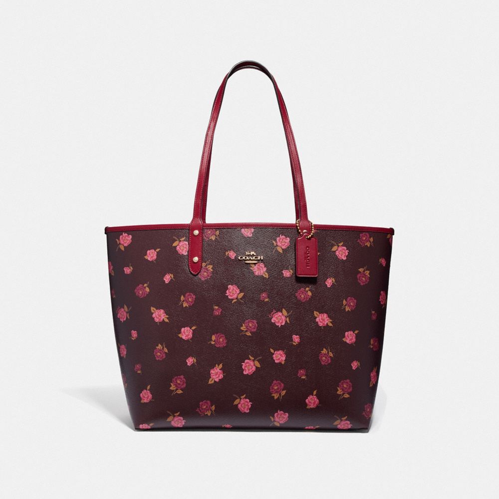 COACH F46286 Reversible City Tote With Tossed Peony Print OXBLOOD 1 MULTI/CHERRY/IMITATION GOLD