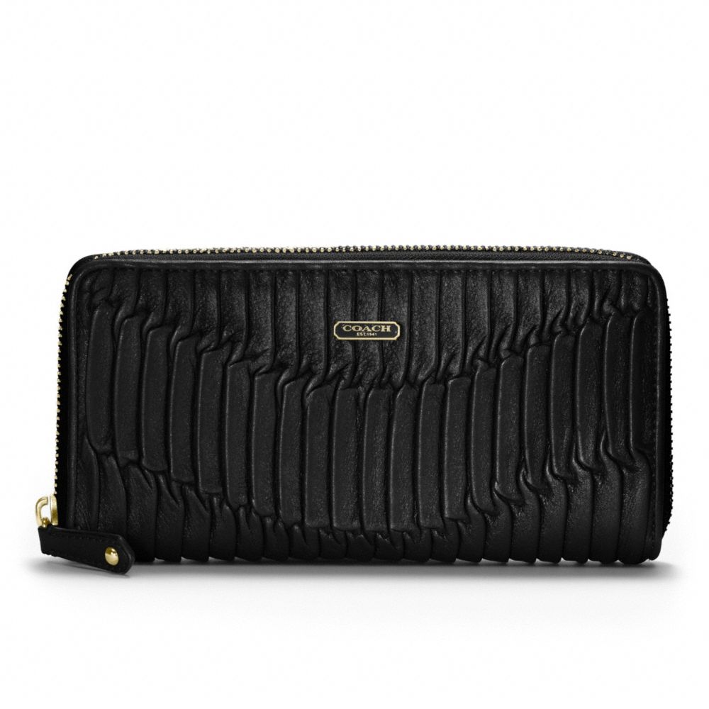 COACH MADISON GATHERED LEATHER ACCORDION ZIP - BRASS/BLACK/BLACK - f46481