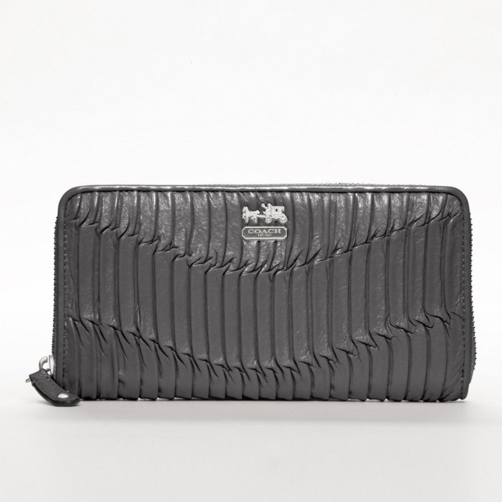 COACH F46481 MADISON GATHERED LEATHER ACCORDION ZIP WALLET SILVER/GRAPHITE