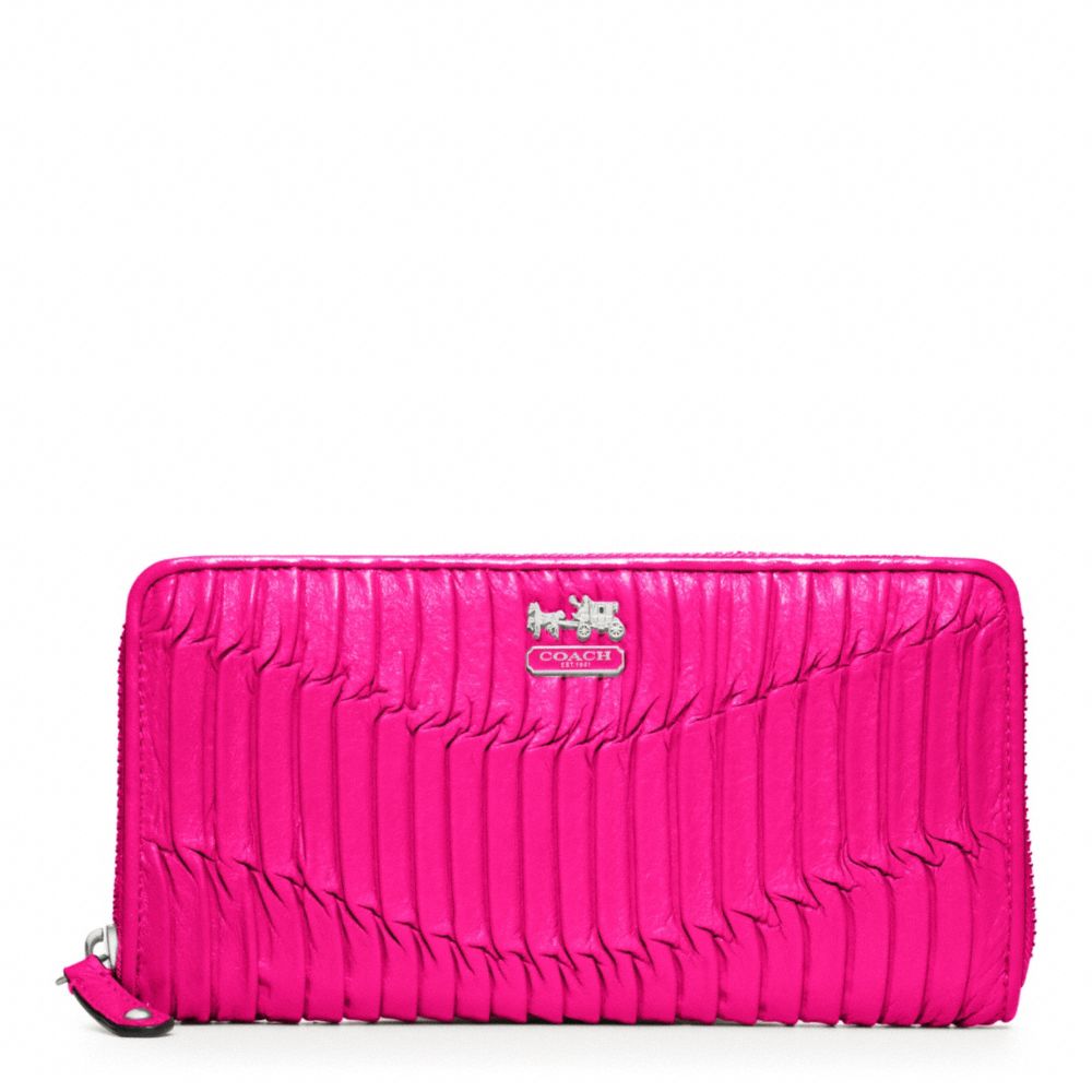 COACH MADISON GATHERED LEATHER ACCORDION ZIP WALLET - SILVER/HOT PINK - F46481