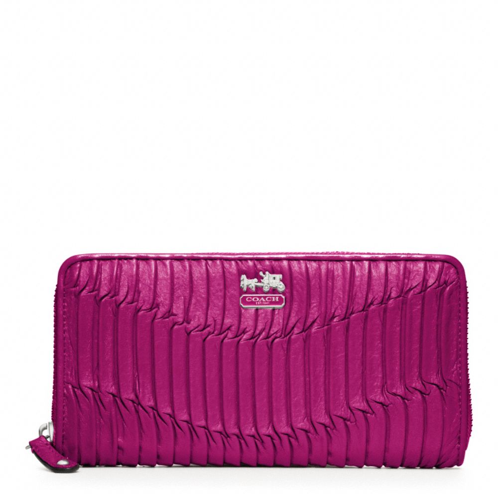 COACH F46481 MADISON GATHERED LEATHER ACCORDION ZIP SILVER/MAGENTA