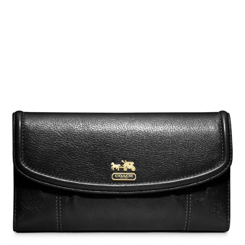 COACH F46615 Madison Leather Checkbook Wallet BRASS/BLACK