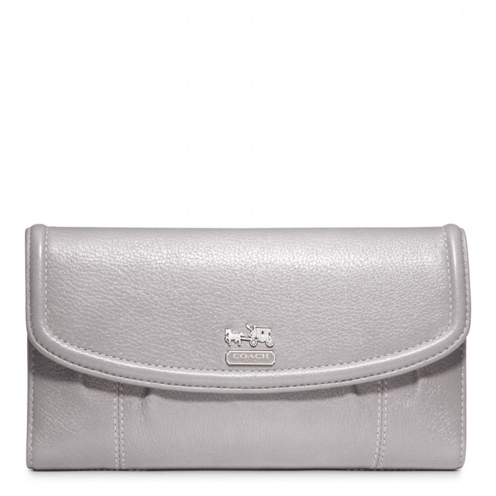 COACH F46615 MADISON LEATHER CHECKBOOK WALLET SILVER/PEBBLE-GREY