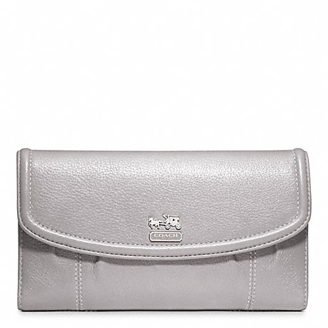 COACH f46615 MADISON LEATHER CHECKBOOK WALLET SILVER/PEBBLE GREY