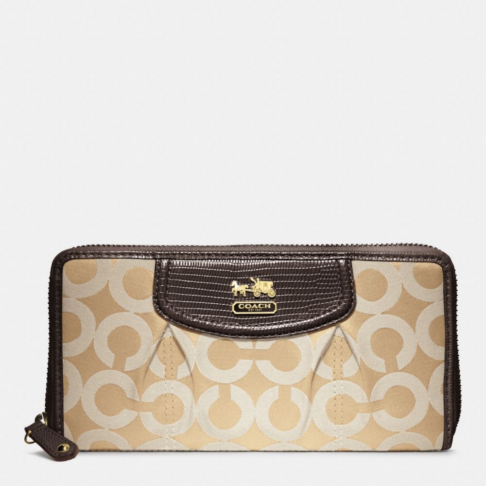 COACH f46641 MADISON OP ART SATEEN ACCORDION ZIP WALLET BRASS/KHAKI/MAHOGANY LIGHT GOLDZARD