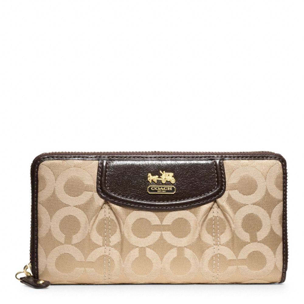 COACH MADISON OP ART SATEEN ACCORDION ZIP WALLET - BRASS/KHAKI/MAHOGANY - f46641