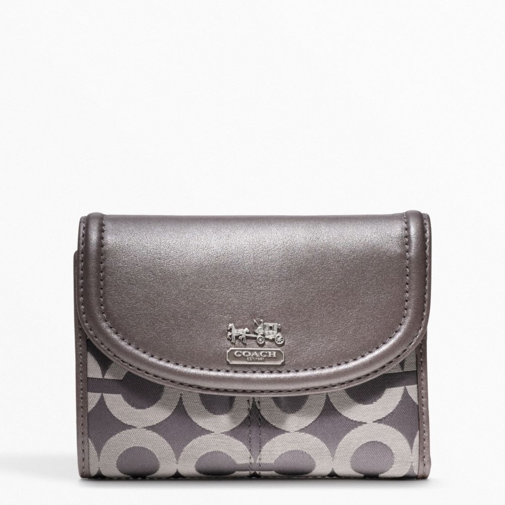 COACH MADISON OP ART SATEEN MEDIUM WALLET - SILVER/OYSTER - f46643