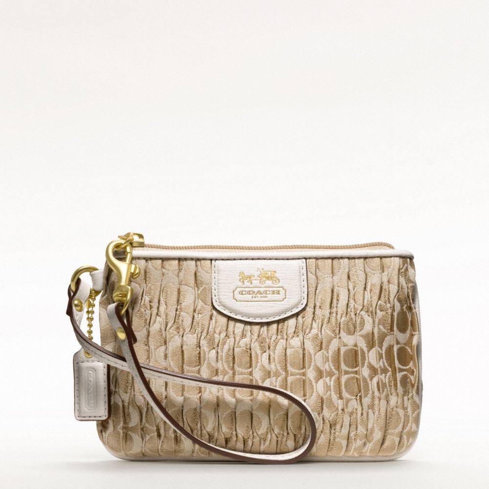 MADISON SMALL WRISTLET IN GATHERED SIGNATURE JACQUARD - f46901 -  BRASS/LIGHT KHAKI/PARCHMENT