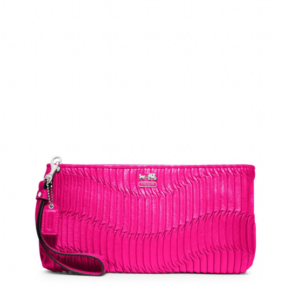 COACH F46914 Madison Gathered Leather Zip Clutch SILVER/HOT PINK
