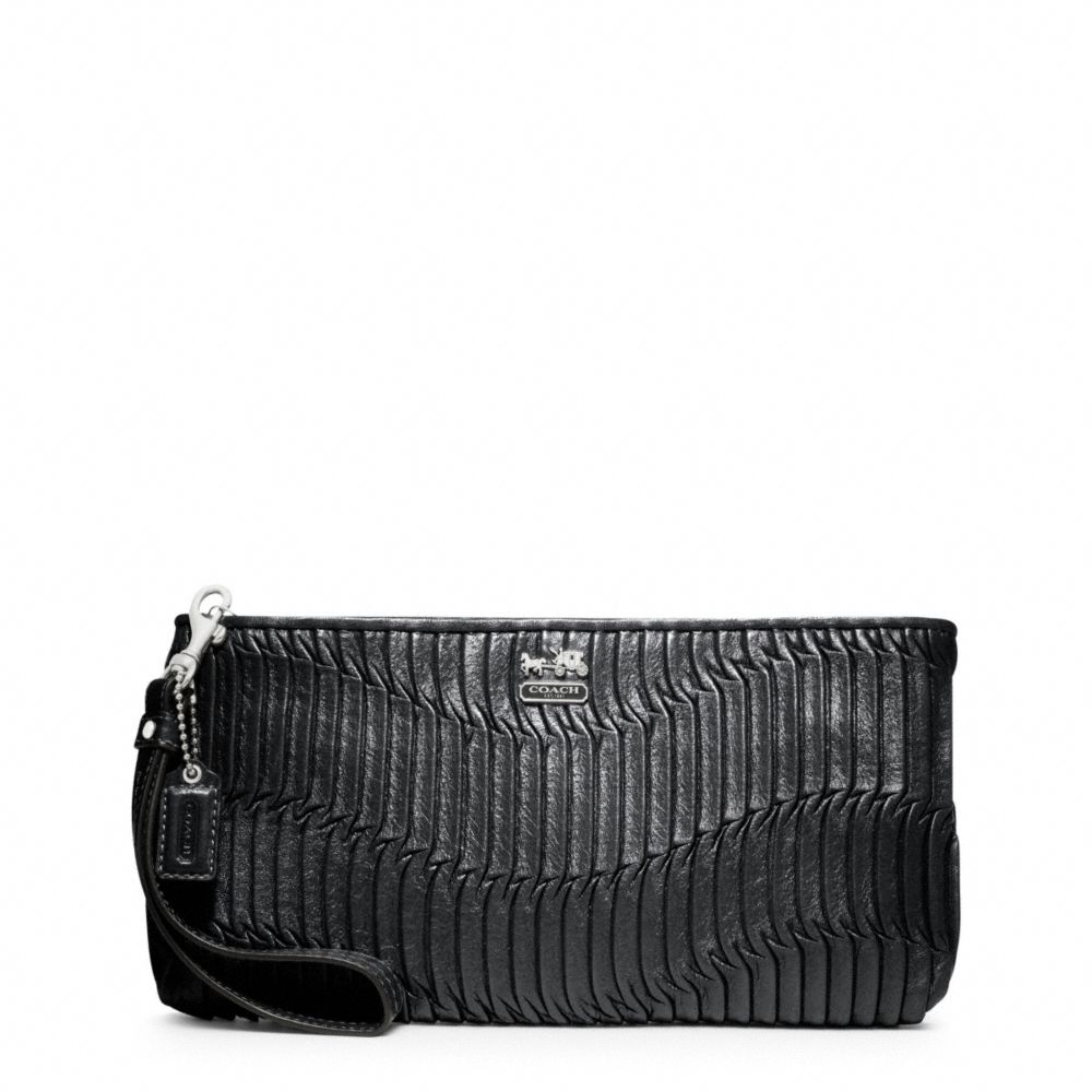 COACH F46914 - MADISON GATHERED LEATHER ZIP CLUTCH SILVER/BLACK SILVER