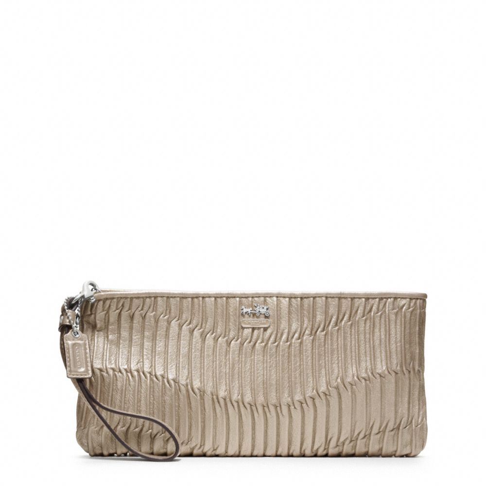 MADISON GATHERED LEATHER ZIP CLUTCH - f46914 - SILVER/METALLIC