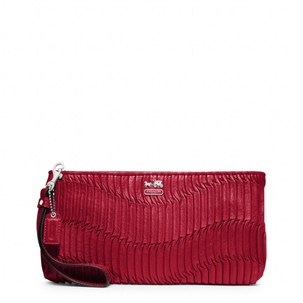 MADISON GATHERED LEATHER ZIP CLUTCH - f46914 - SILVER/RASPBERRY