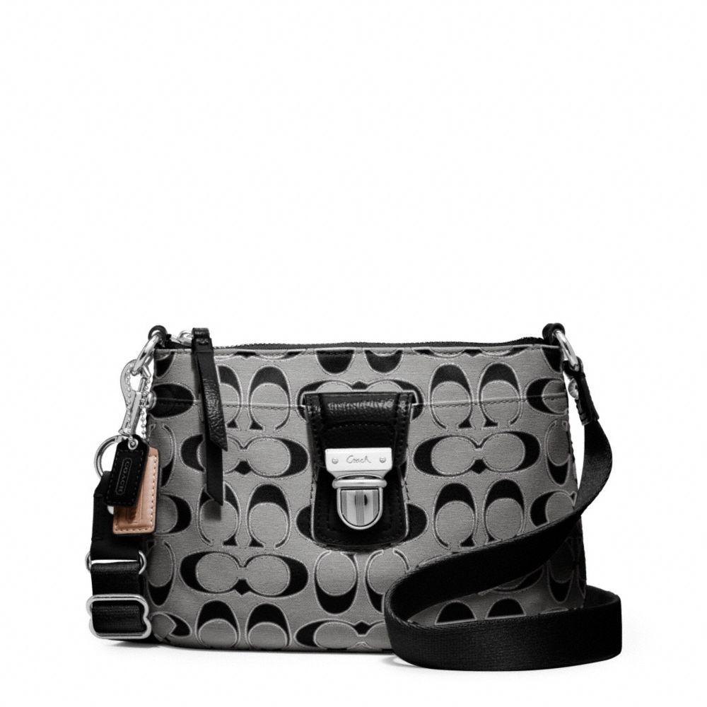 COACH f47018 POPPY SIGNATURE METALLIC SWINGPACK 