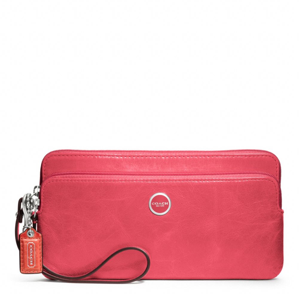 COACH f47894 POPPY LEATHER DOUBLE ZIP WALLET SILVER/CAMELIA