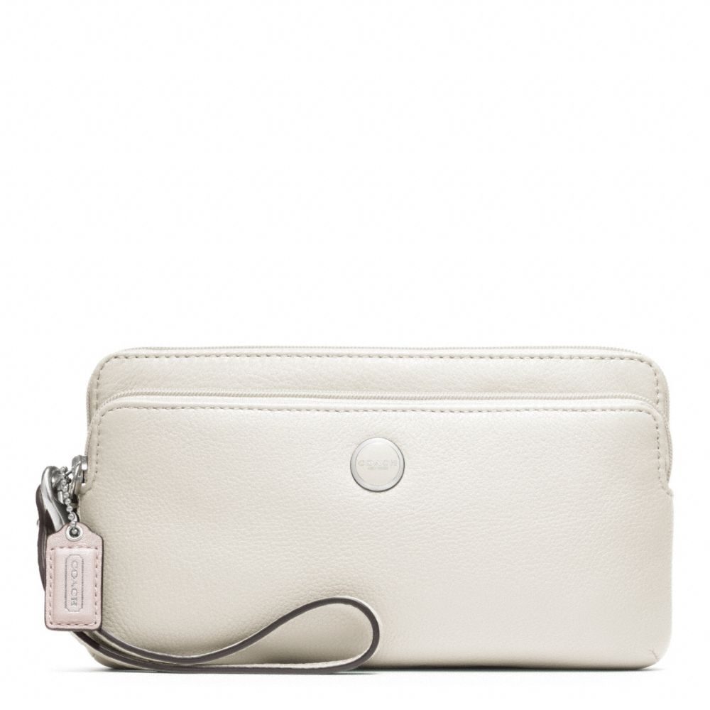 COACH F47894 POPPY LEATHER DOUBLE ZIP WALLET SILVER/PARCHMENT