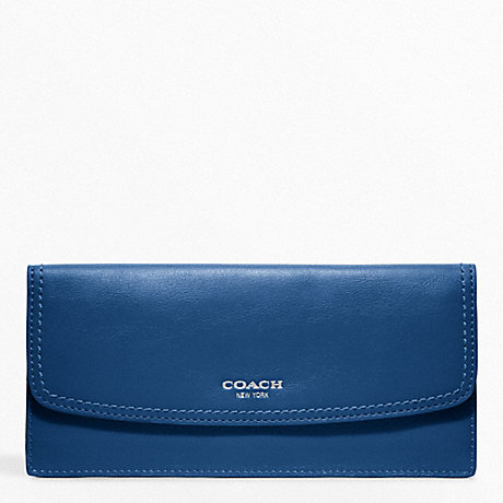 COACH LEATHER SOFT WALLET - SILVER/COBALT - f47990