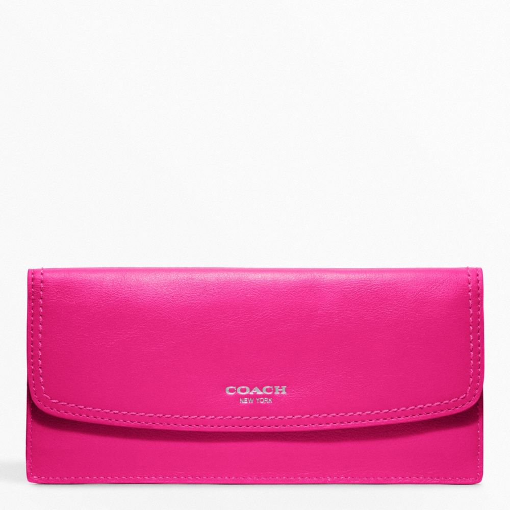 COACH LEATHER SOFT WALLET - SILVER/FUCHSIA - f47990