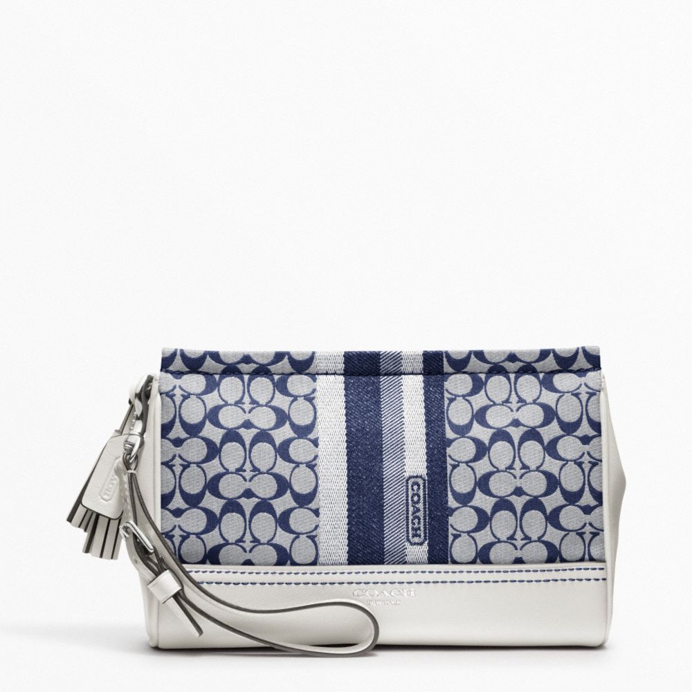 COACH F48014 SIGNATURE STRIPE LARGE WRISTLET SILVER/NAVY/IVORY