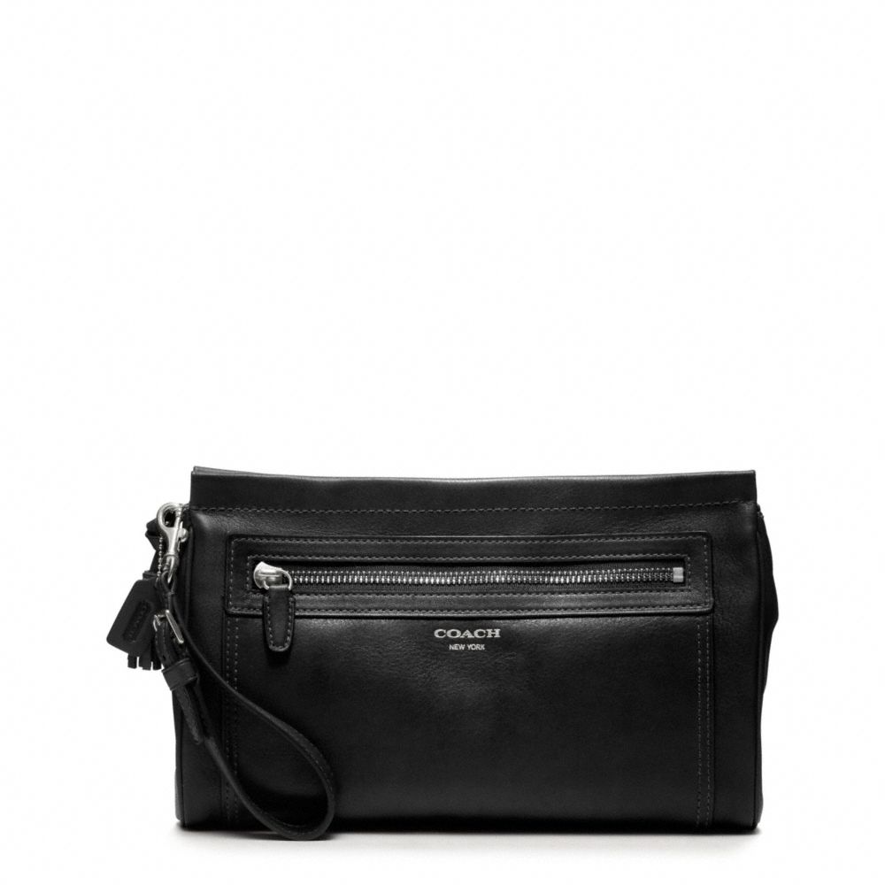 LEATHER LARGE CLUTCH - f48021 - SILVER/BLACK
