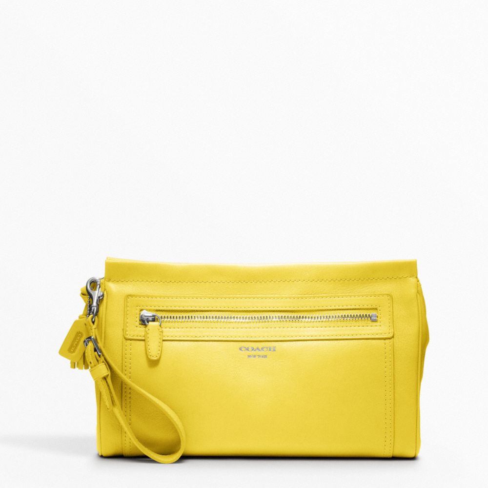 LARGE LEATHER CLUTCH - f48021 - SILVER/LEMON