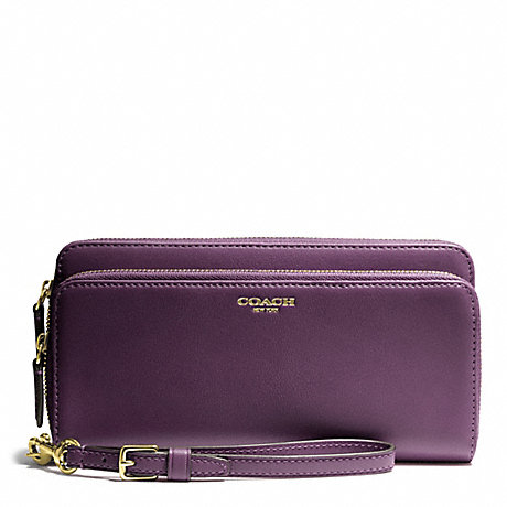 COACH F48026 DOUBLE ACCORDION ZIP WALLET IN LEATHER BRASS/BLACK-VIOLET