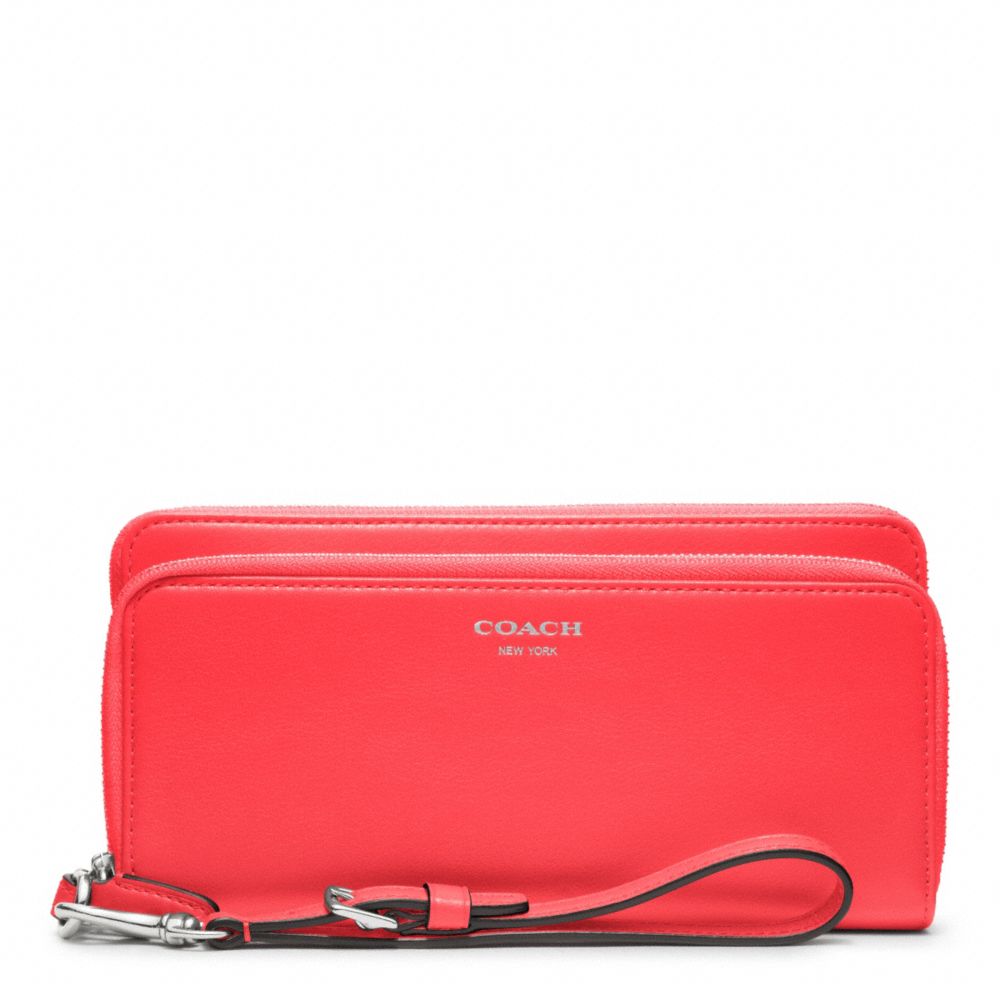 COACH f48026 LEATHER DOUBLE ACCORDION ZIP SILVER/BRIGHT CORAL