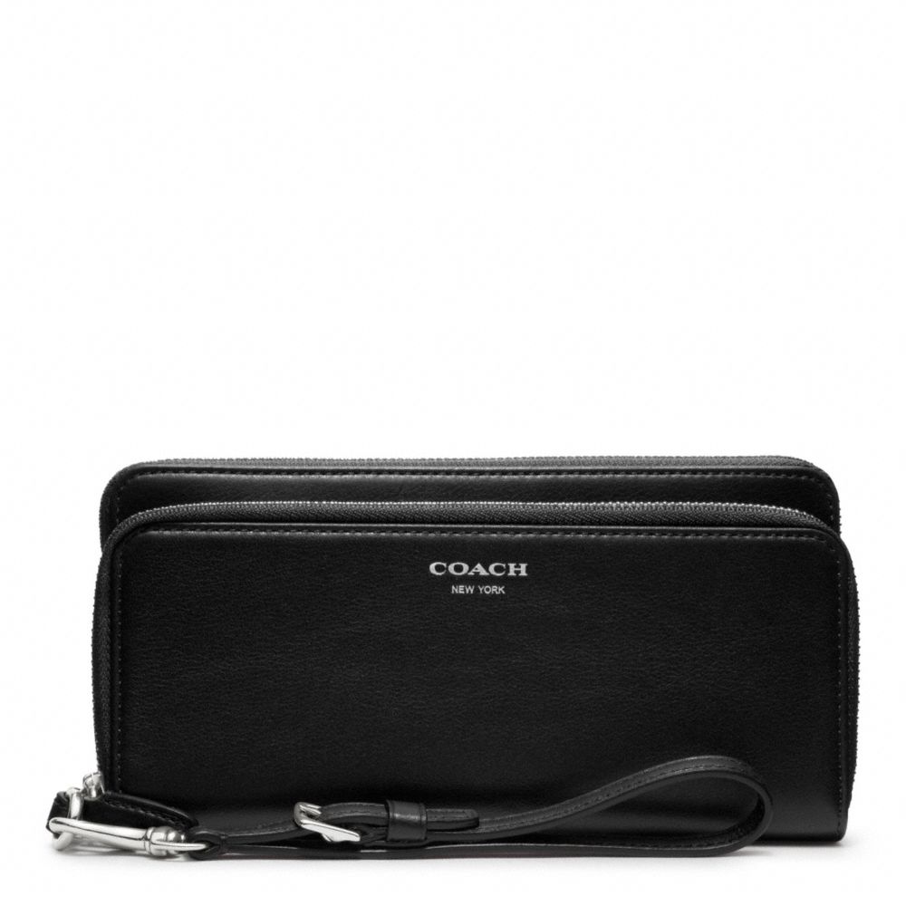 COACH DOUBLE ACCORDION ZIP WALLET IN LEATHER - SILVER/BLACK - F48026