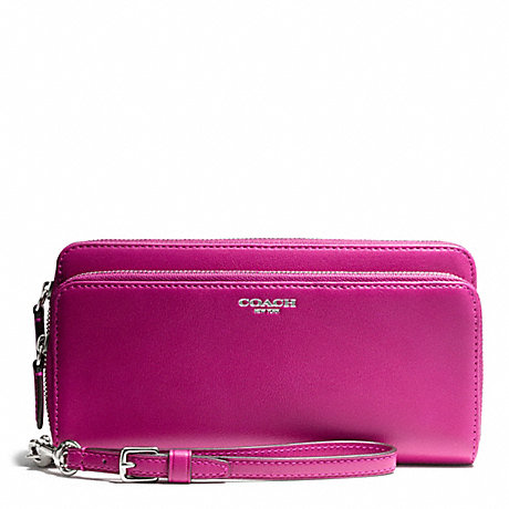 COACH F48026 LEATHER DOUBLE ACCORDION ZIP WALLET SILVER/BRIGHT-MAGENTA