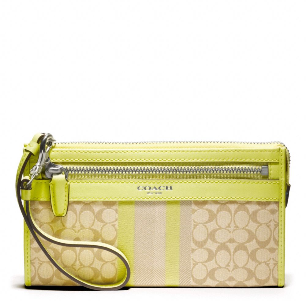 SIGNATURE STRIPE ZIPPY WALLET - SILVER/LIGHT KHAKI/CITRINE - COACH F48028