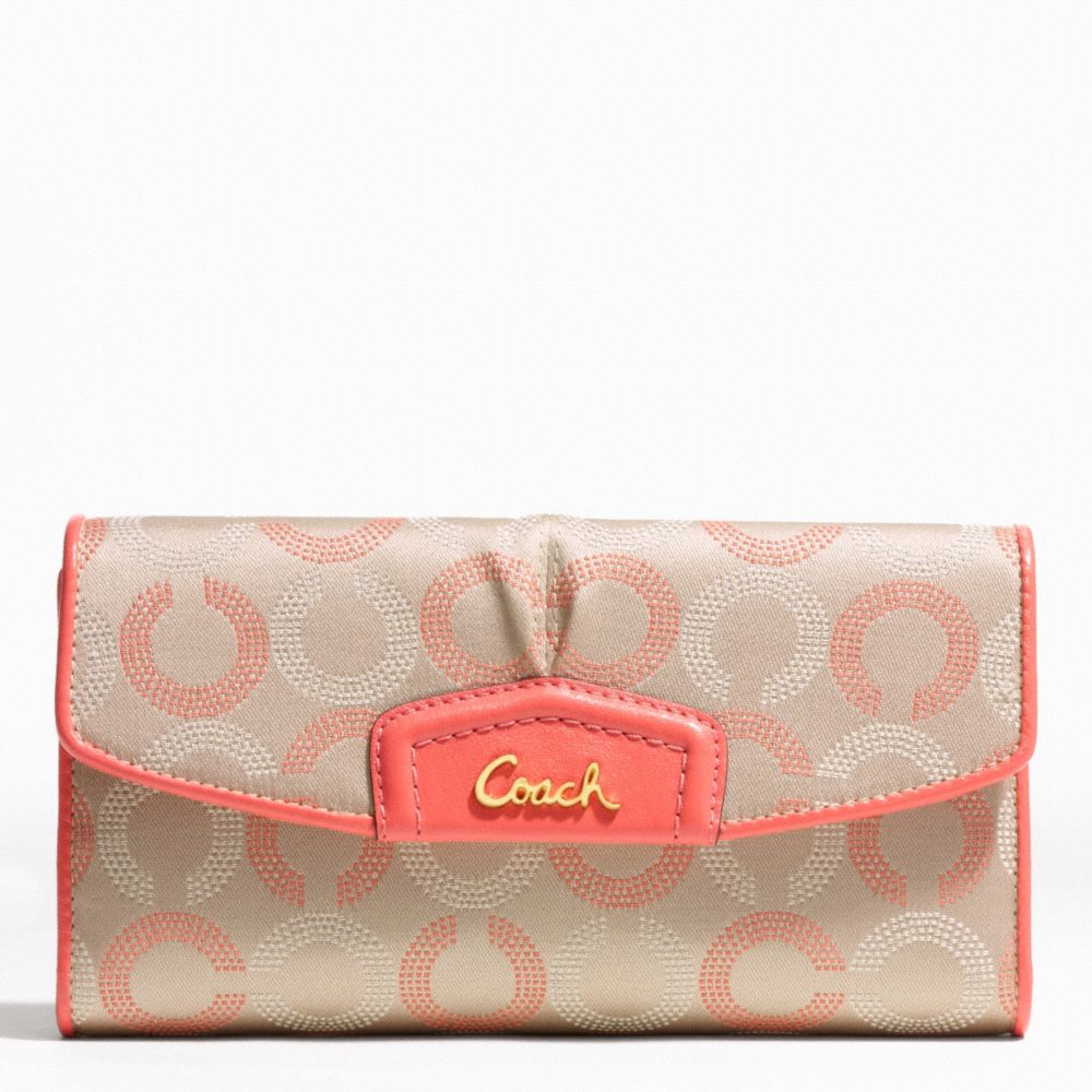 COACH F48049 - ASHLEY DOTTED OP ART CHECKBOOK WALLET BRASS/KHAKI TEAROSE/TEAROSE