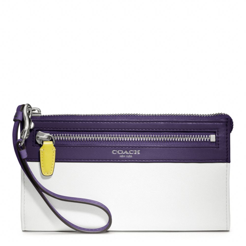 COACH f48176 COLORBLOCK ZIPPY WALLET SILVER/CHALK/MARINE