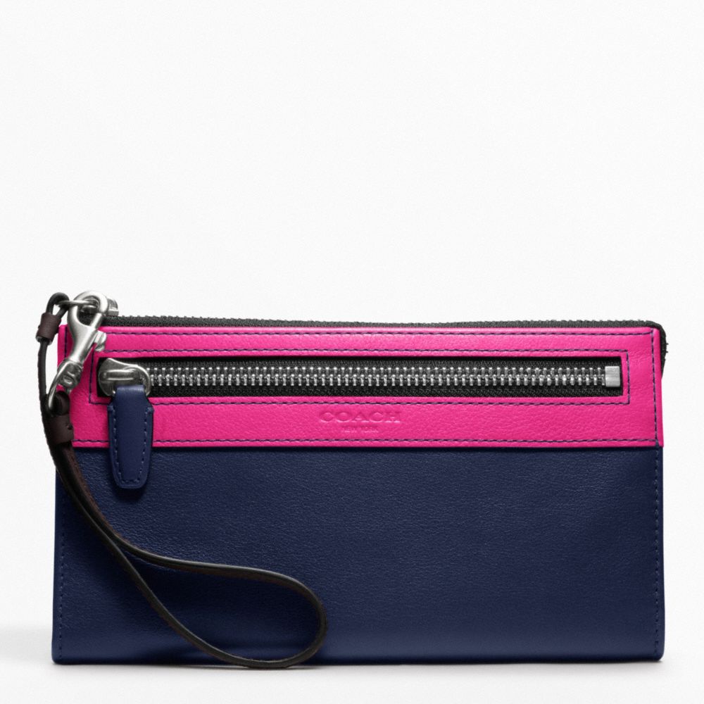 COACH COLORBLOCK ZIPPY WALLET - SILVER/FUCHSIA MULTICOLOR - f48176