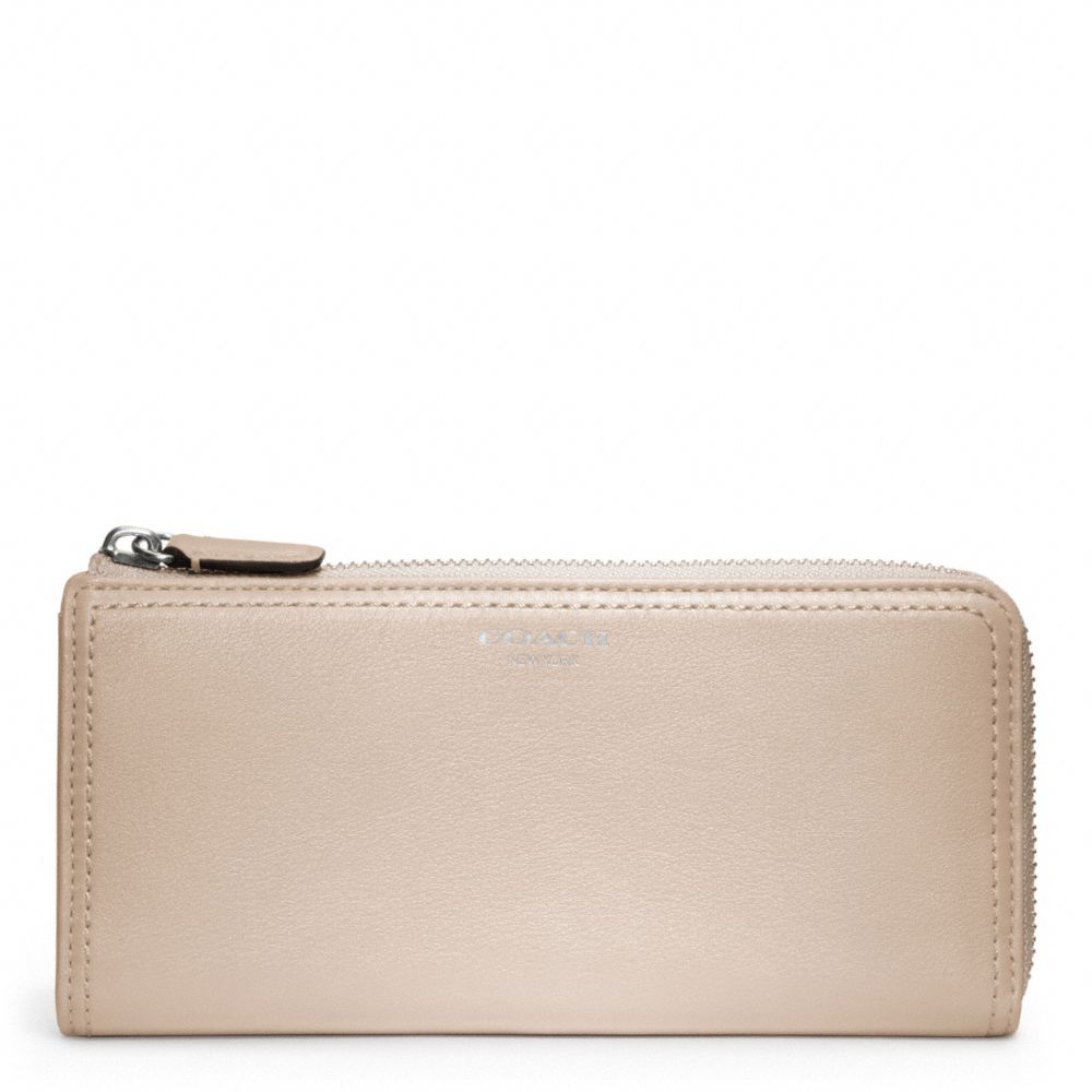 COACH F48178 LEATHER SLIM ZIP WALLET SILVER/LIGHT-GOLDGHT-SAND