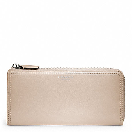 COACH LEATHER SLIM ZIP WALLET - SILVER/LIGHT GOLDGHT SAND - f48178