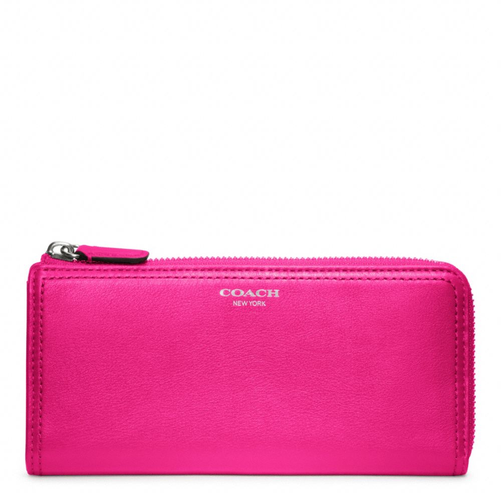 COACH LEATHER SLIM ZIP WALLET - SILVER/FUCHSIA - F48178