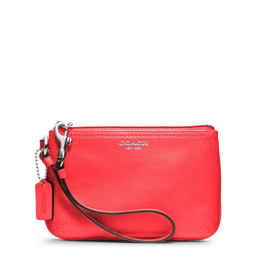 COACH f48179 LEATHER SMALL WRISTLET SILVER/BRIGHT CORAL