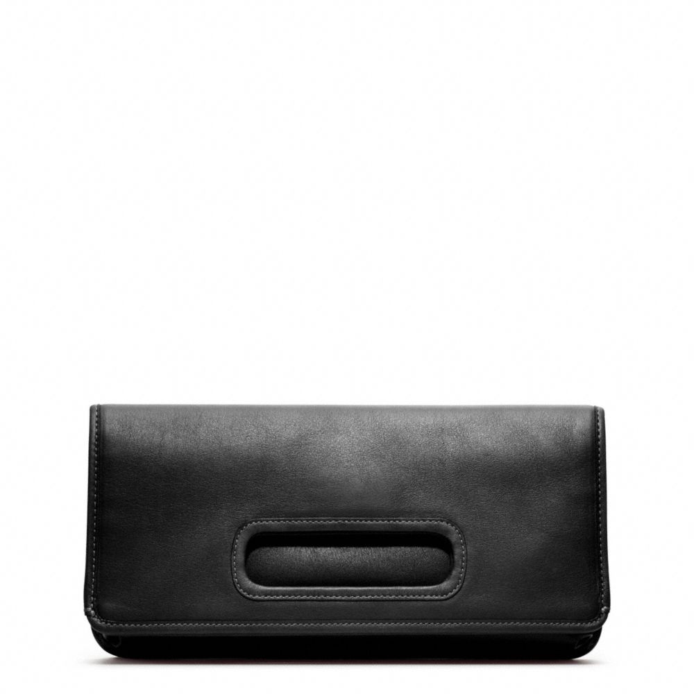 LEATHER FOLD OVER CLUTCH - f48406 - SILVER/BLACK