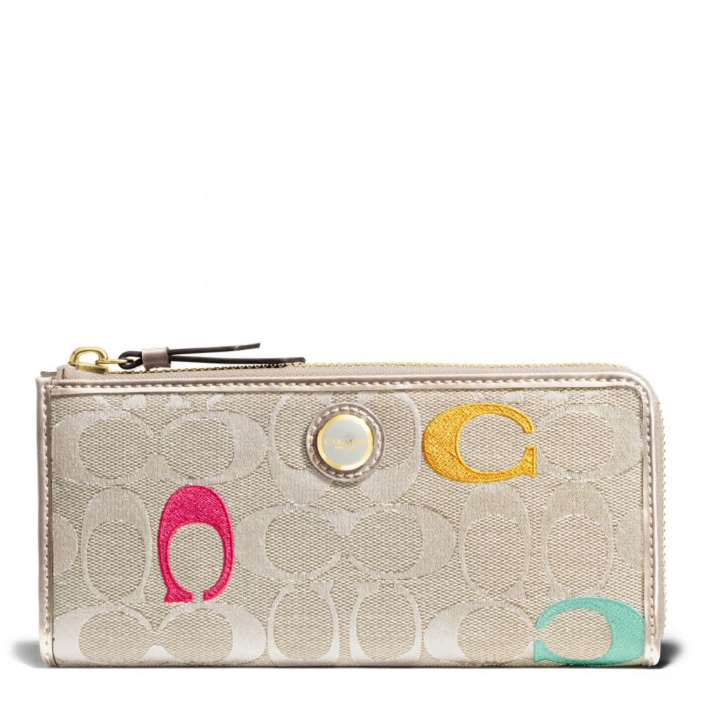 POPPY EMBROIDERED SIGNATURE SLIM ZIP WALLET - BRASS/LIGHT KHAKI MULTI - COACH F48417