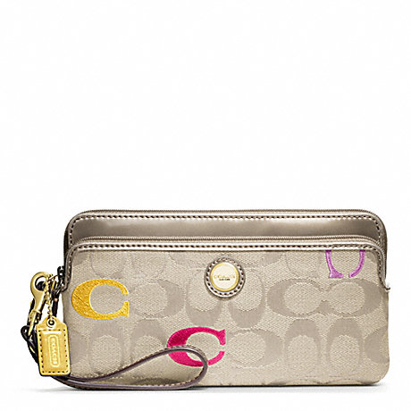 COACH POPPY EMBROIDERED SIGNATURE DOUBLE ZIP WALLET -  - f48419