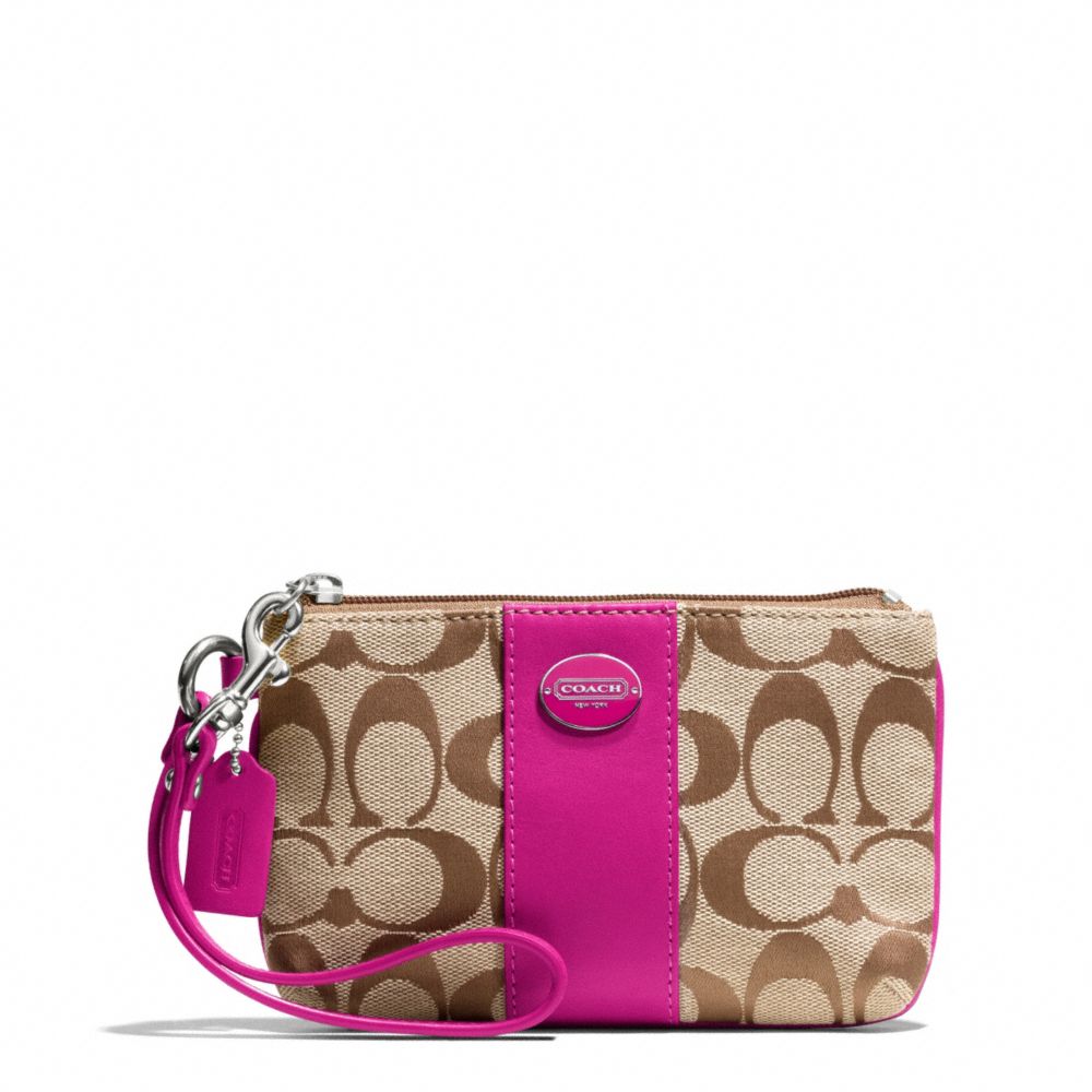 COACH F48435 Signature Small Wristlet SILVER/KHAKI/BRIGHT MAGENTA