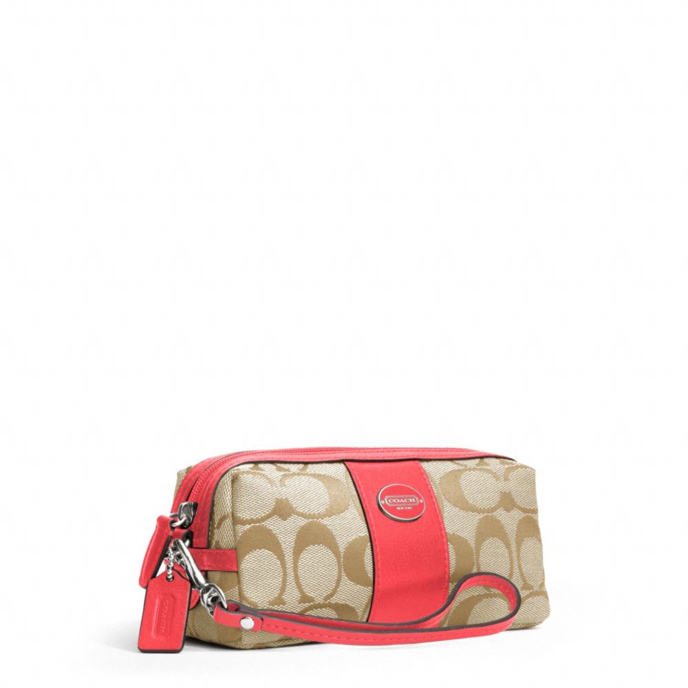 SIGNATURE COSMETIC CASE - f48444 - SILVER/LT KHAKI/BRIGHT CORAL