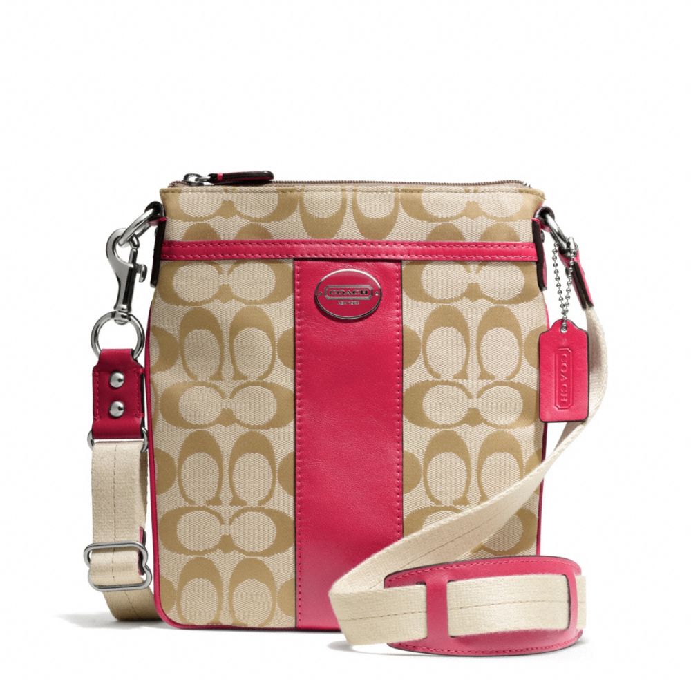 COACH F48452 SIGNATURE SWINGPACK SILVER/LT-KHAKI/PINK-SCARLET