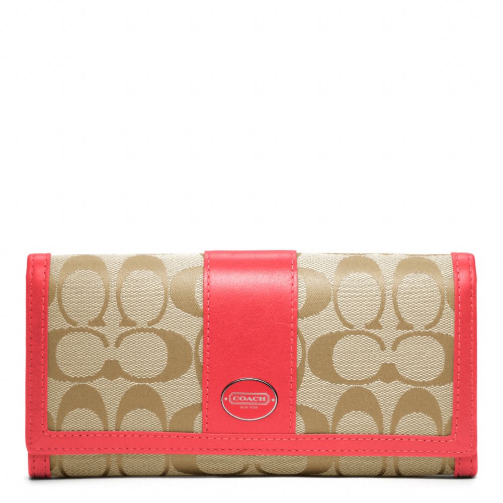 COACH F48462 SIGNATURE SLIM ENVELOPE WALLET SILVER/LIGHT-KHAKI/BRIGHT-CORAL