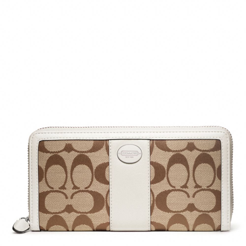 COACH SIGNATURE ACCORDION ZIP WALLET - SILVER/KHAKI/PARCHMENT - f48463