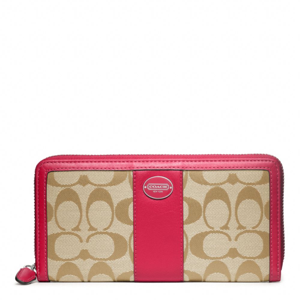 COACH SIGNATURE ACCORDION ZIP WALLET - SILVER/LT KHAKI/PINK SCARLET - F48463