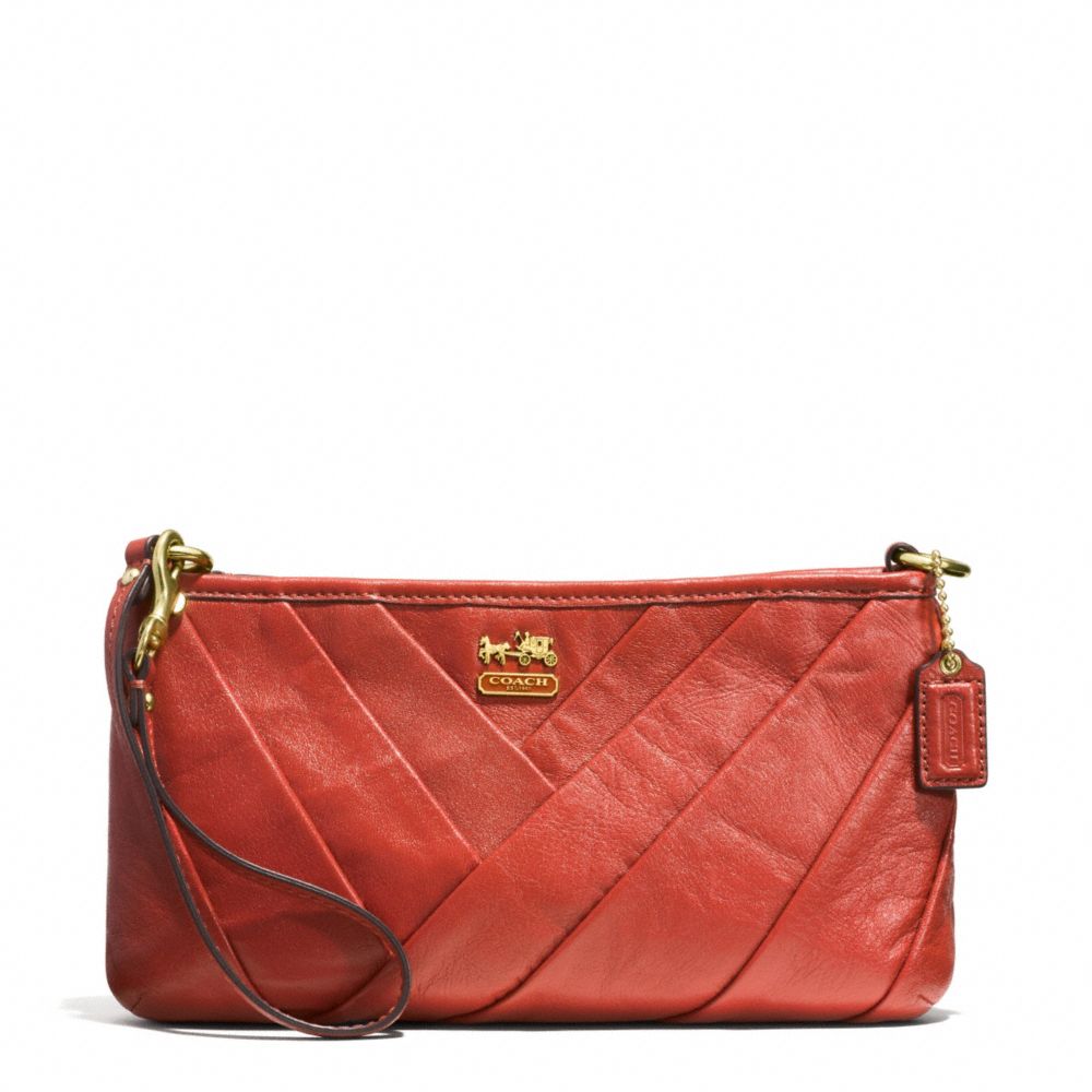 MADISON DIAGONAL PLEATED LEATHER LARGE WRISTLET - f48483 - BRASS/PERSIMMON