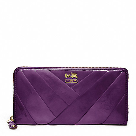COACH F48487 MADISON DIAGONAL PLEATED PATENT ACCORDION ZIP WALLET BRASS/VIOLET