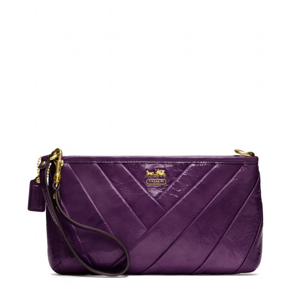 COACH F48522 MADISON DIAGONAL PLEATED PATENT LARGE WRISTLET BRASS/VIOLET