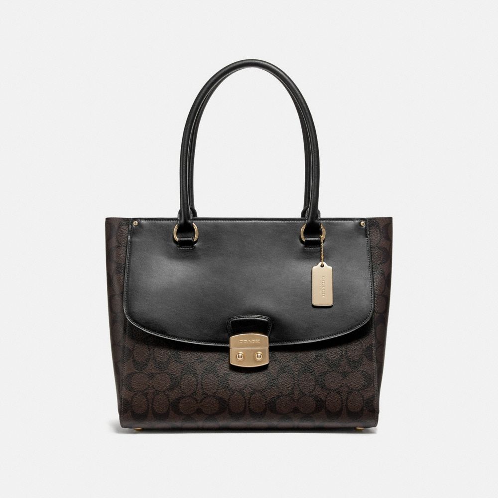 COACH F48630 Avary Tote In Signature Canvas BROWN/BLACK/IMITATION GOLD